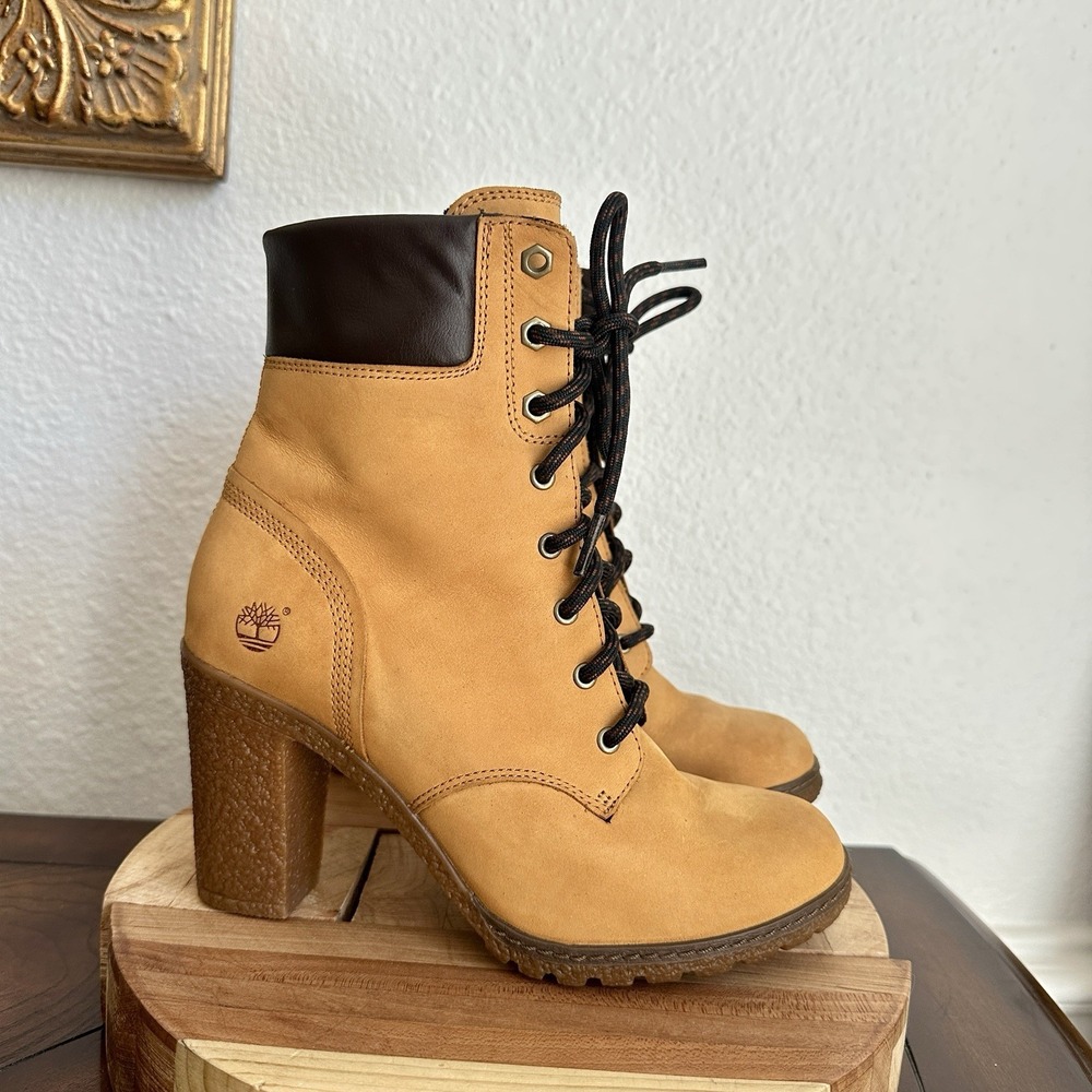 Timberland Boots Tillston Women's Size 7 High Heel Wheat Tan Nubuck Style 8715A